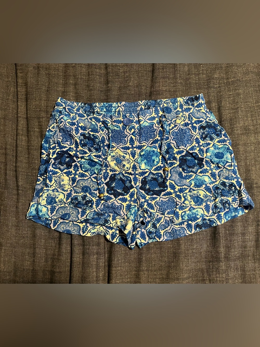 NWT Genuine Y2K American Rag Boho Festival Rayon Shorts Boho Print Bead Accents
